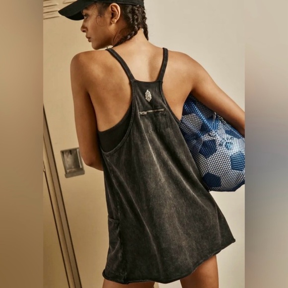 Free People Hot Shot Mini Dress in Acid Wash Black NWOT XS Small Medium - Picture 2 of 12